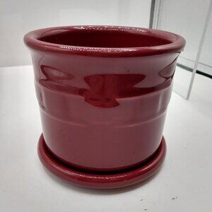 Longaberger Pottery Woven Traditions Paprika Crock with  Coaster Lid One Pint